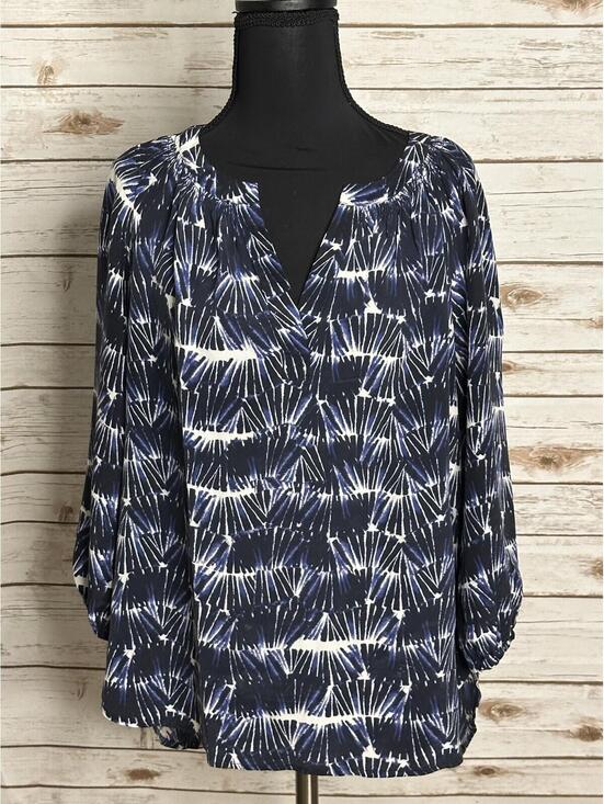 Cynthia Rowley Tops - Cynthia Rowley 100% silk peasant blouse Size XS navy white tie-dye 3/4 sleeves